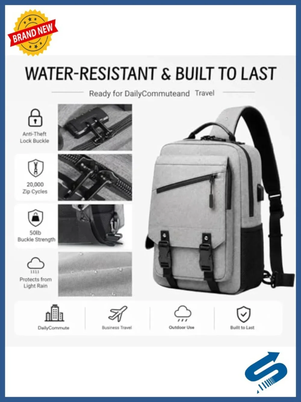 Large Capacity Men's Crossbody Sling Bag with USB Charging Port, Anti-Theft,